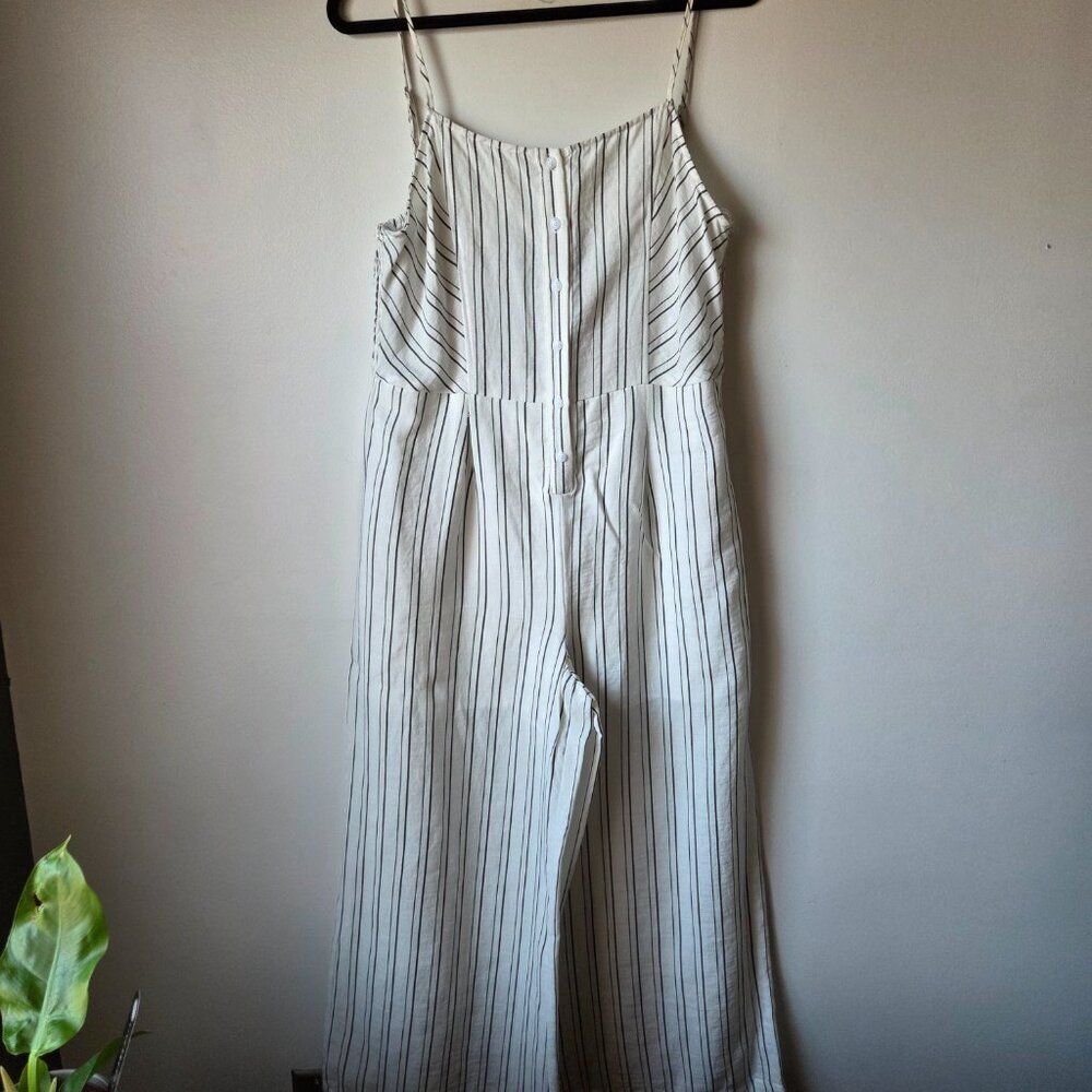 Striped Cream Wide-Leg Jumpsuit NWT